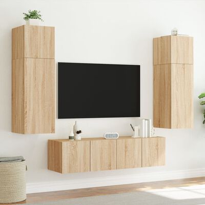 vidaXL TV Wall Cabinet with LED Lights Sonoma Oak 60x35x31 cm