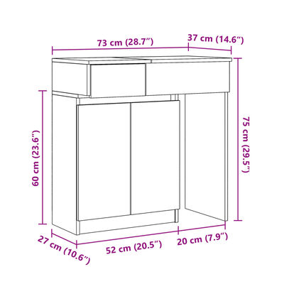 vidaXL Dressing Table with LED Concrete Grey 115x37x110.5 cm