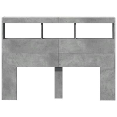 vidaXL Headboard Cabinet with LED Concrete Grey 140x17x102 cm