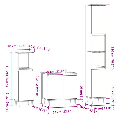 vidaXL 3 Piece Bathroom Cabinet Set Black Engineered Wood