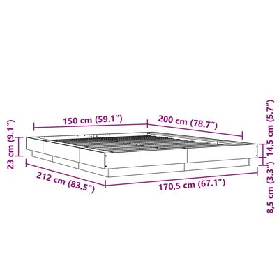 vidaXL Bed Frame without Mattress Smoked Oak 150x200 cm King Size