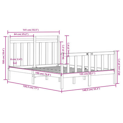 vidaXL Bed Frame without Mattress Black 135x190 cm Double Solid Wood