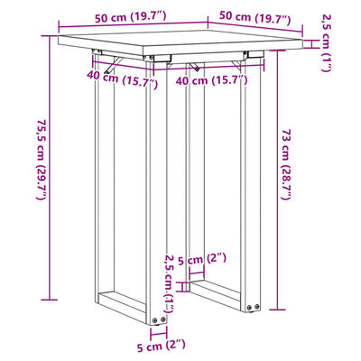 vidaXL Dining Table O-Frame 50x50x75.5 cm Solid Wood Pine and Cast Iron