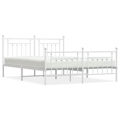 vidaXL Metal Bed Frame without Mattress with Footboard White 160x200 cm