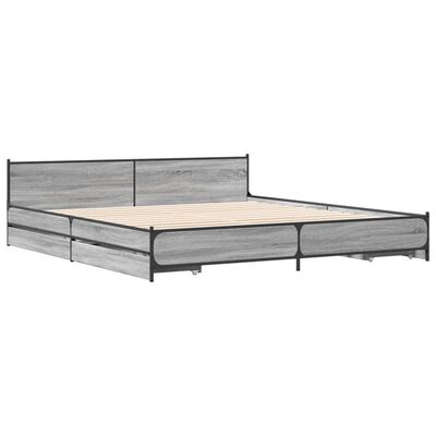 vidaXL Bed Frame with Drawers without Mattress Grey Sonoma 180x200 cm Super King