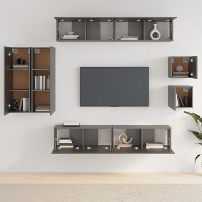 vidaXL 8 Piece TV Cabinet Set Black Engineered Wood