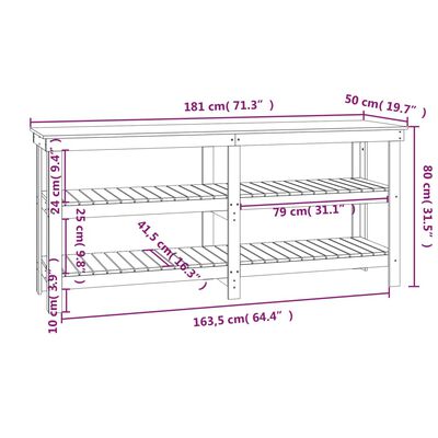 vidaXL Work Bench Honey Brown 181x50x80 cm Solid Wood Pine