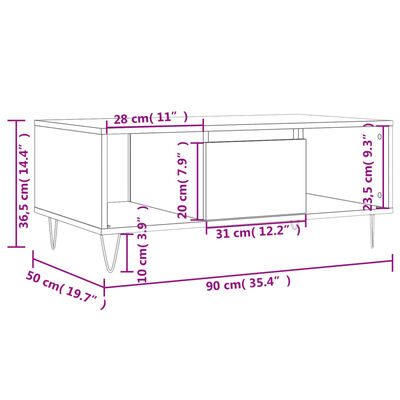 vidaXL Coffee Table White 90x50x36.5 cm Engineered Wood