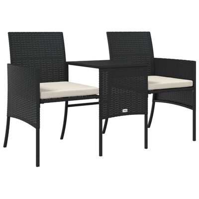 vidaXL Garden Sofa 2-Seater with Table and Stools Black Poly Rattan