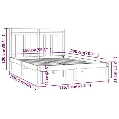 vidaXL Bed Frame without Mattress 150x200 cm King Size Solid Wood