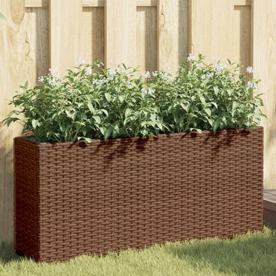 vidaXL Garden Planters with 2 Pots 2 pcs Brown 90x20x40 cm Poly Rattan