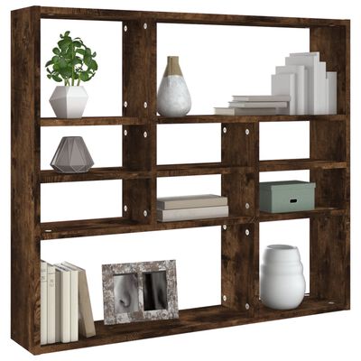 vidaXL Wall Shelf Smoked Oak 90x16x78 cm Engineered Wood