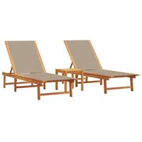 vidaXL Sun Loungers 2 pcs with Table Taupe Solid Wood Acacia and Textilene