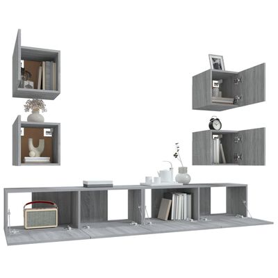 vidaXL 6 Piece TV Cabinet Set Grey Sonoma Engineered Wood