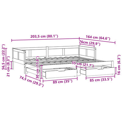 vidaXL Daybed with Trundle and Drawers without Mattress White 80x200 cm