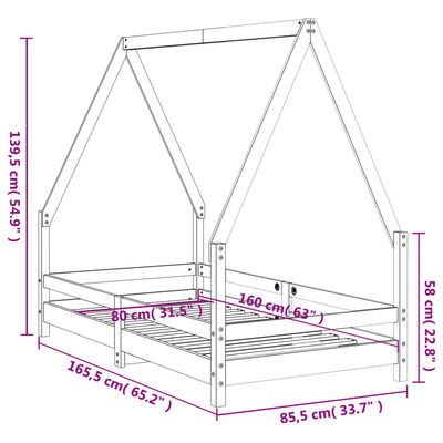 vidaXL Kids Bed Frame Black 80x160 cm Solid Wood Pine