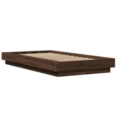 vidaXL Bed Frame with LED Lights without Mattress Brown Oak 75x190 cm Small Single