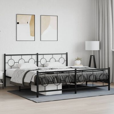 vidaXL Metal Bed Frame without Mattress with Footboard Black 193x203 cm