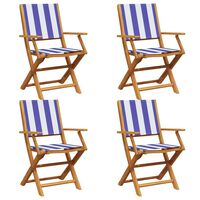 vidaXL Folding Garden Chairs 4 pcs Blue and White Fabric and Solid Wood