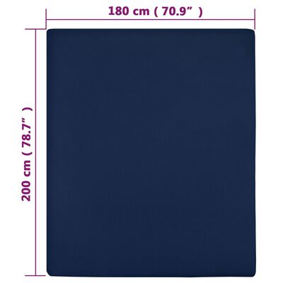 vidaXL Jersey Fitted Sheets 2 pcs Navy Blue 180x200 cm Cotton