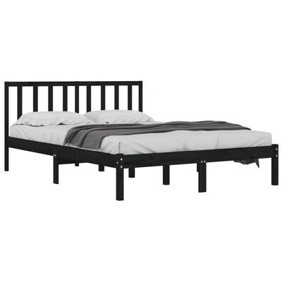 vidaXL Bed Frame without Mattress Black Solid Wood Pine 135x190 cm Double