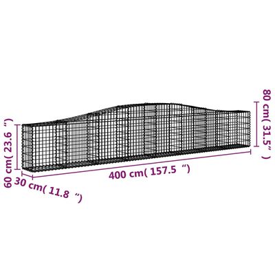 vidaXL Arched Gabion Baskets 5 pcs 400x30x60/80 cm Galvanised Iron