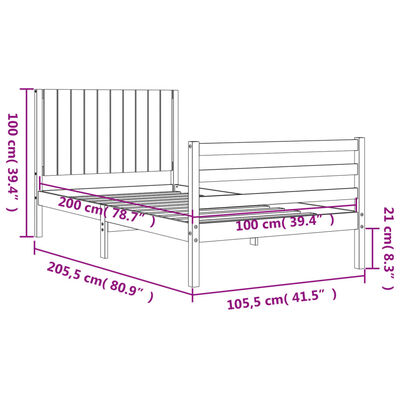 vidaXL Bed Frame without Mattress 100x200 cm Solid Wood