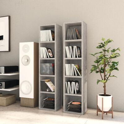 vidaXL CD Cabinets 2 pcs Concrete Grey 21x16x93.5 cm Engineered Wood