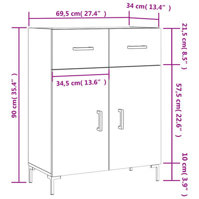 vidaXL Sideboard High Gloss White 69.5x34x90 cm Engineered Wood