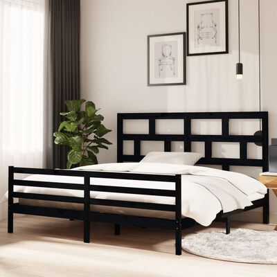 vidaXL Bed Frame without Mattress Black Solid Wood 200x200 cm (810454+814218)