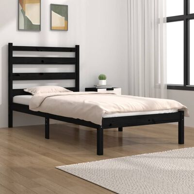 vidaXL Bed Frame without Mattress Black Solid Wood Small Single