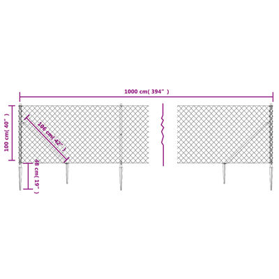 vidaXL Chain Link Fence with Spike Anchors Silver 1x10 m