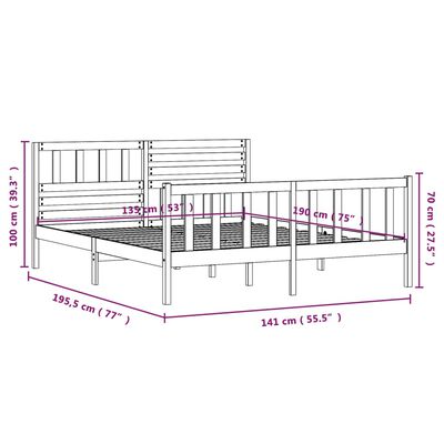 vidaXL Bed Frame without Mattress Black Double Solid Wood