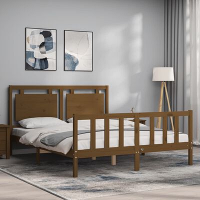 vidaXL Bed Frame without Mattress Honey Brown King Size Solid Wood Pine