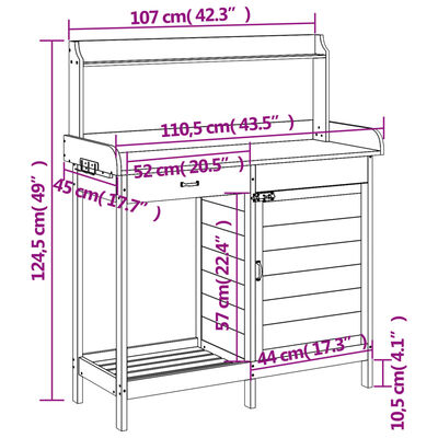 vidaXL Potting Table with Cabinet 110.5x45x124.5 cm Solid Wood Fir