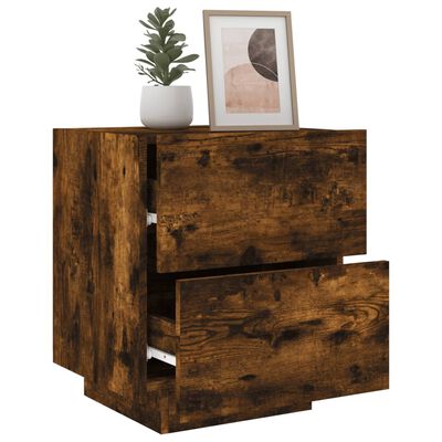 vidaXL Bedside Cabinet with LED Lights Smoked Oak Engineered Wood