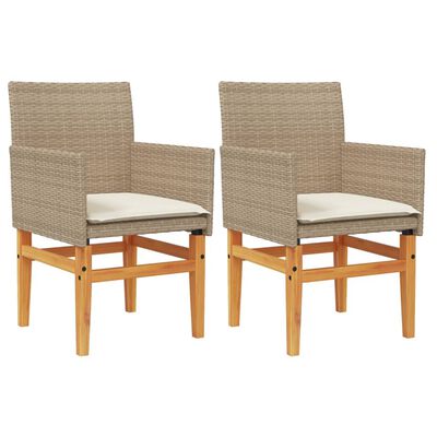 vidaXL Garden Chairs with Cushions 2 pcs Beige Poly Rattan&Solid Wood