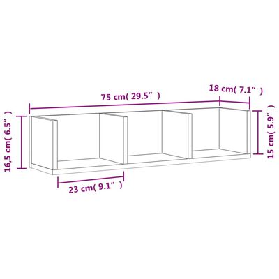 vidaXL Wall Cabinet Concrete Grey 75x18x16.5 cm Engineered Wood