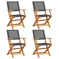 vidaXL Folding Garden Chairs 4 pcs Black Poly Rattan and Solid Wood