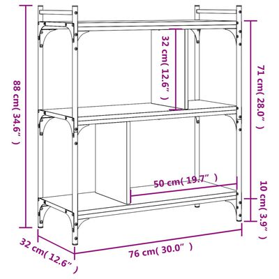 vidaXL Bookcase 3-Tier Black 76x32x88 cm Engineered Wood