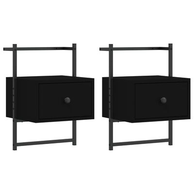 vidaXL Bedside Cabinets Wall-mounted 2 pcs Black 35x30x51 cm Engineered Wood