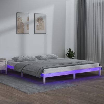 vidaXL LED Bed Frame without Mattress White 135x190 cm Double Solid Wood