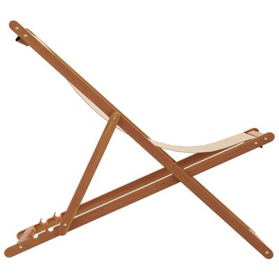 vidaXL Folding Beach Chair Beige Solid Wood Eucalyptus and Fabric