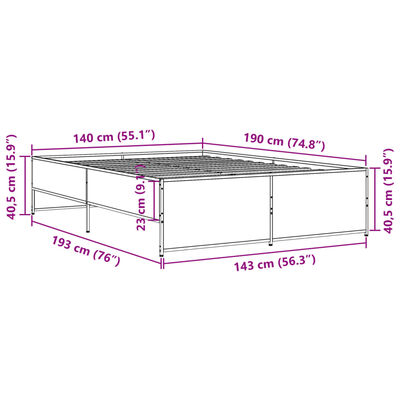 vidaXL Bed Frame without Mattress Smoked Oak 140x190 cm