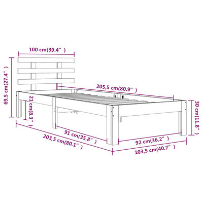 vidaXL Bed Frame without Mattress Honey Brown Solid Wood 100x200 cm