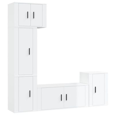 vidaXL 5 Piece TV Cabinet Set High Gloss White Engineered Wood