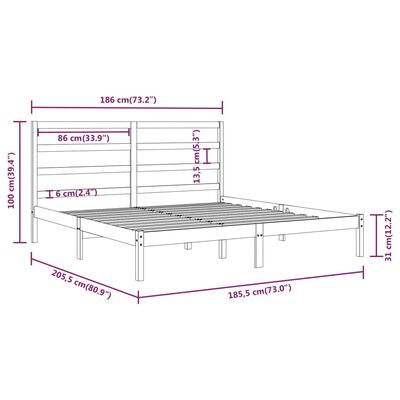 vidaXL Bed Frame without Mattress Black 180x200 cm Super King Solid Wood