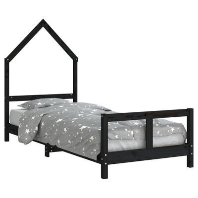 vidaXL Kids Bed Frame Black 80x200 cm Solid Wood Pine