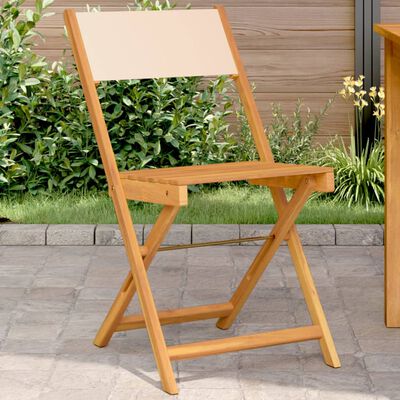 vidaXL Bistro Chairs 2 pcs Beige Solid Wood Acacia and Fabric