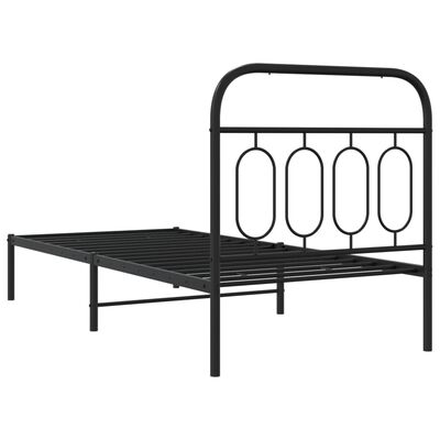 vidaXL Metal Bed Frame without Mattress with Headboard Black 90x190 cm Single